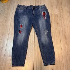 Lane Bryant Distressed Denim Jean with Plaid Peek Through Womens Plus Size 22